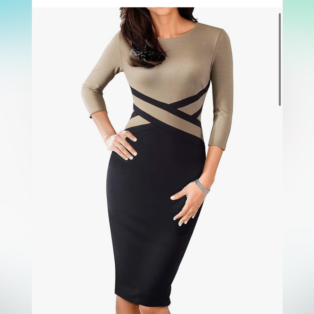 Brown and black midi work dress